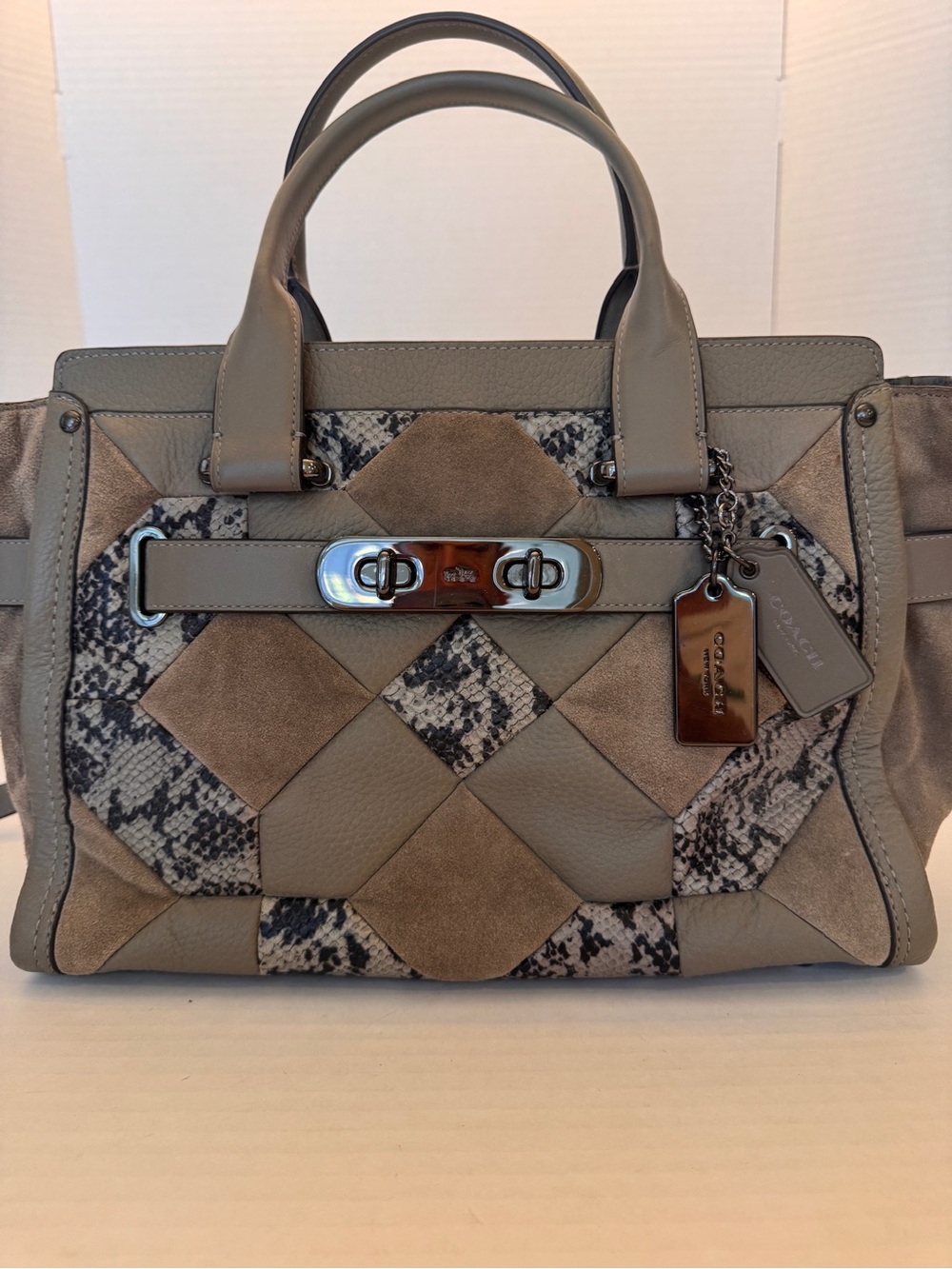 Coach Swagger Patchwork Satchel Purse Snakeskin Quilted Leather Suede NWOT ES